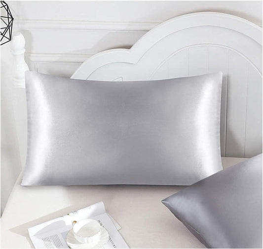 Funda de almohada satén gris 35x55cm